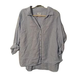 sigrid olsen linen tunic Top Sz.2x Baby Blue Summer Beach Roll Tab Sleeves